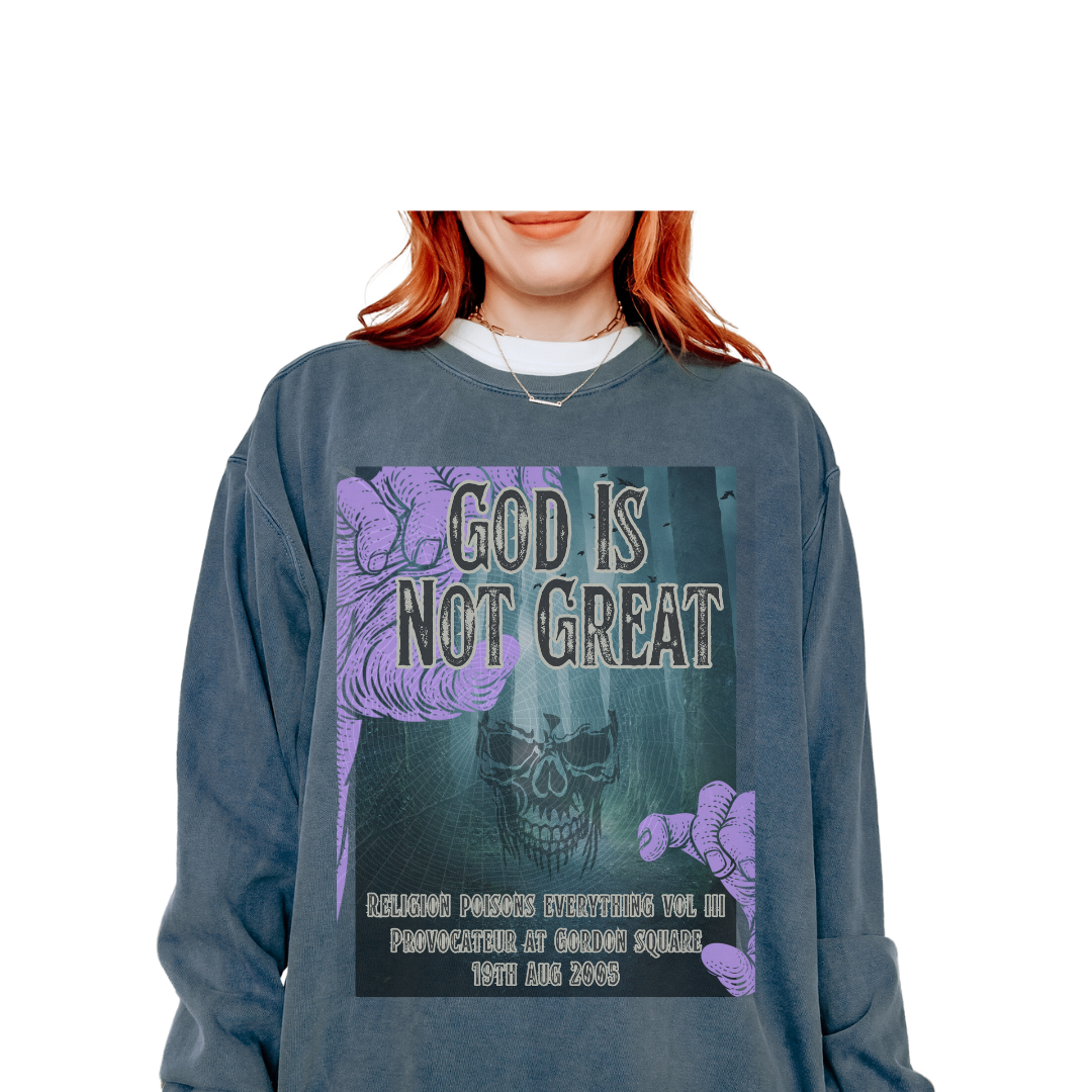 Bands That Never Were God Is Not Great: Garment-Dyed Sweatshirt Printify Crew neck DTG Men's Clothing Sweatshirts Unisex Women's Clothing