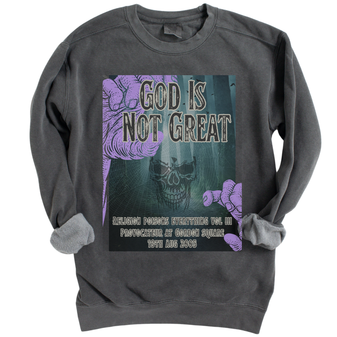 Bands That Never Were God Is Not Great: Garment-Dyed Sweatshirt Printify Crew neck DTG Men's Clothing Sweatshirts Unisex Women's Clothing